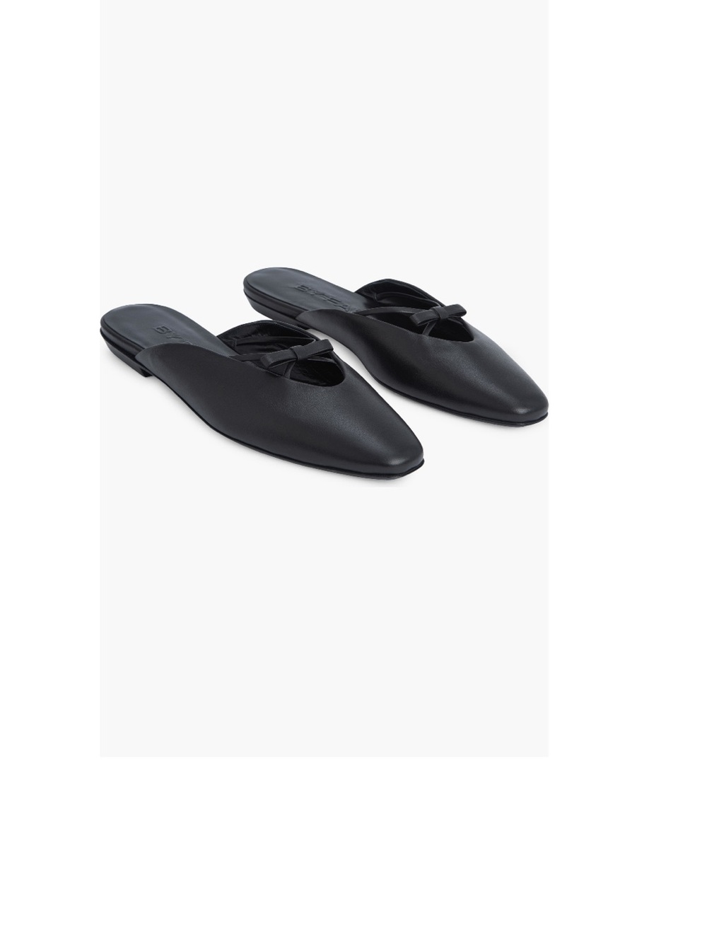 BY FAR Black Leather Pointed-Toe Mules with Bow